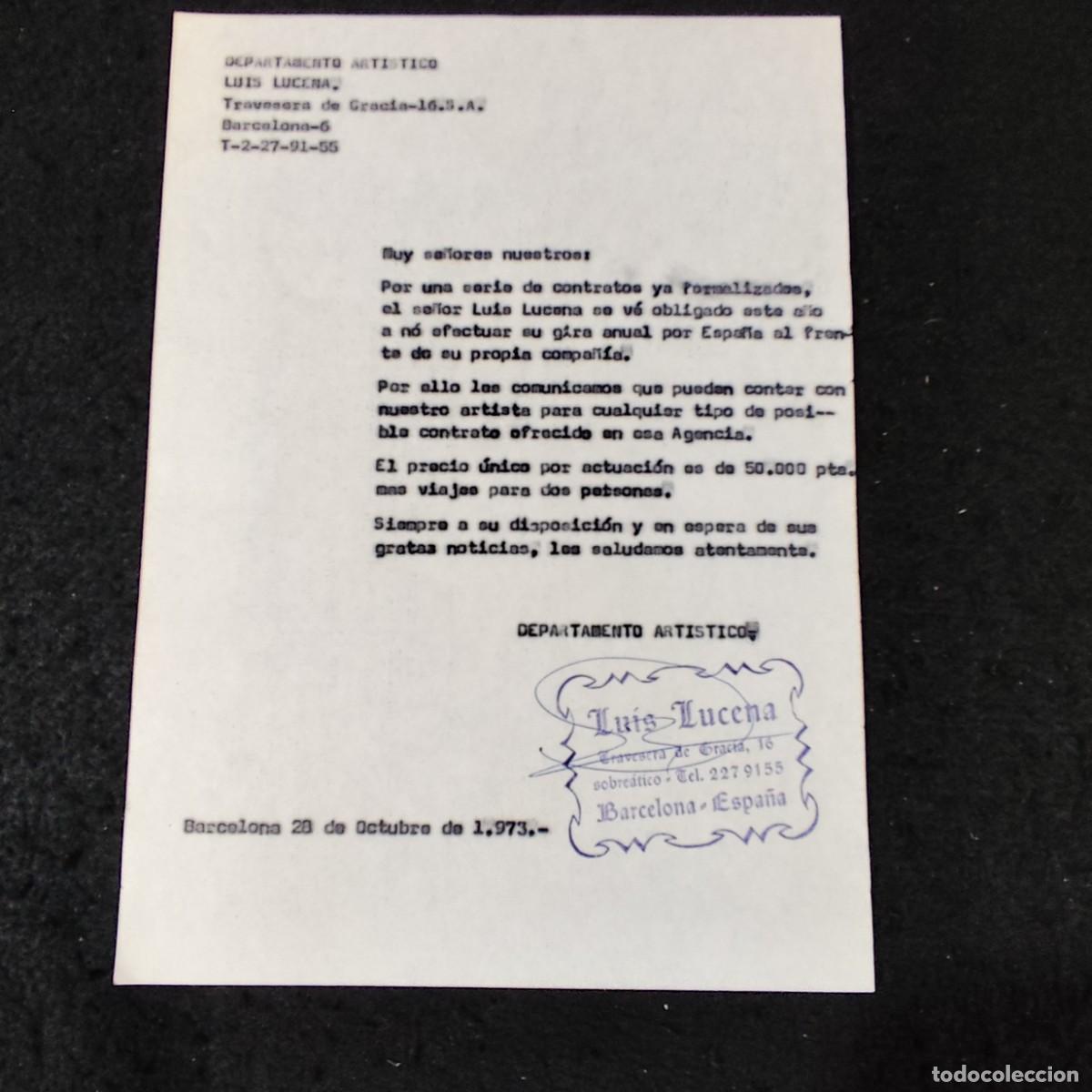 Documentos antiguos: DOCUMENTO - DEPARTAMENTO ART&Iacute;STICO LU&Iacute;S LUCENA - 1973 / 958 - Foto 1