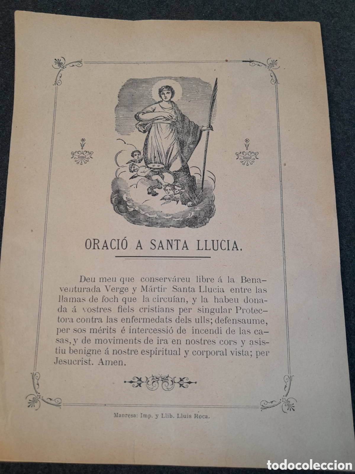Documentos antiguos: DOC-785. DOCUMENTOS, ORACI&Oacute;N. ORACI&Oacute; A SANTA LL&Uacute;CIA. - Foto 1