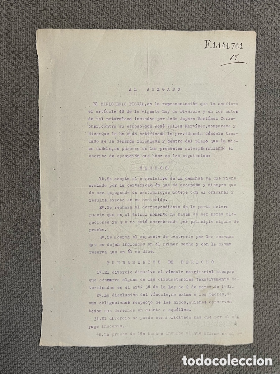 Old Documents: VALENCIA CAPITAL DE LA REP&Uacute;BLICA (1936/1937) Una demanda de Divorcio en tiempos de la Rep&uacute;blica