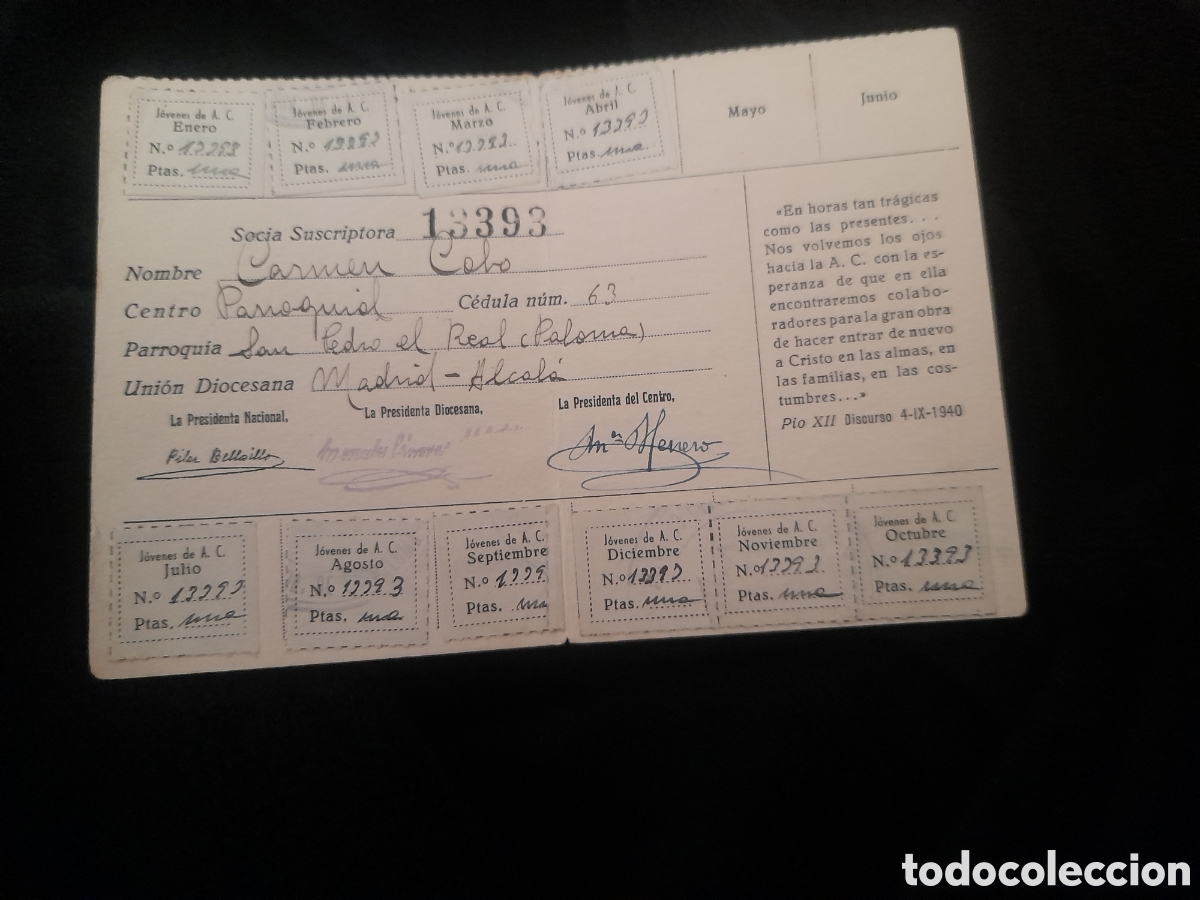 Documentos antiguos: Antiguo carnet de Acci&oacute;n Cat&oacute;lica de 1943 - Foto 2