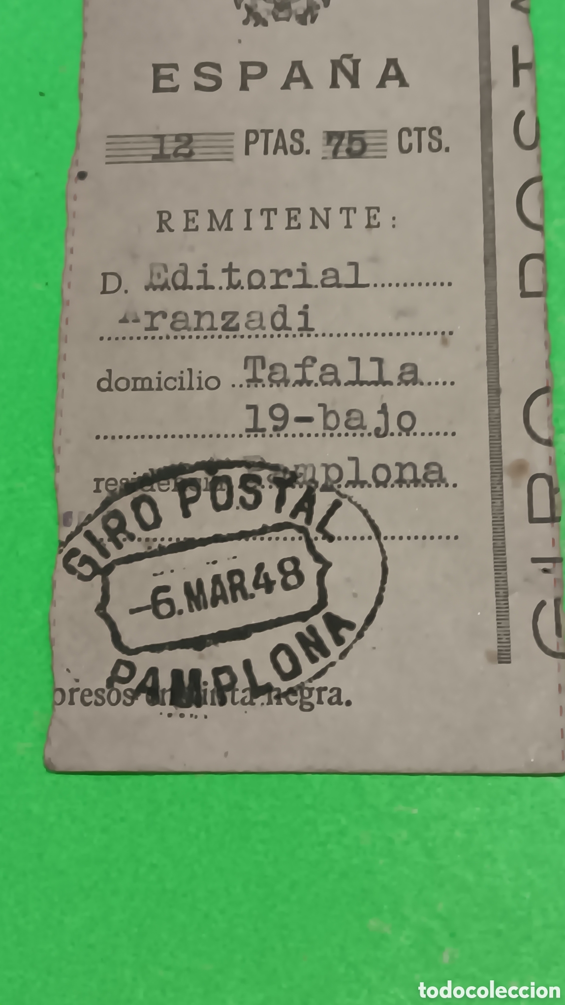 Documentos antiguos: &rdquo;&rdquo;ANTIGUO RESGUARDO DE GIRO POSTAL&rdquo;&rdquo;...1948... - Foto 2