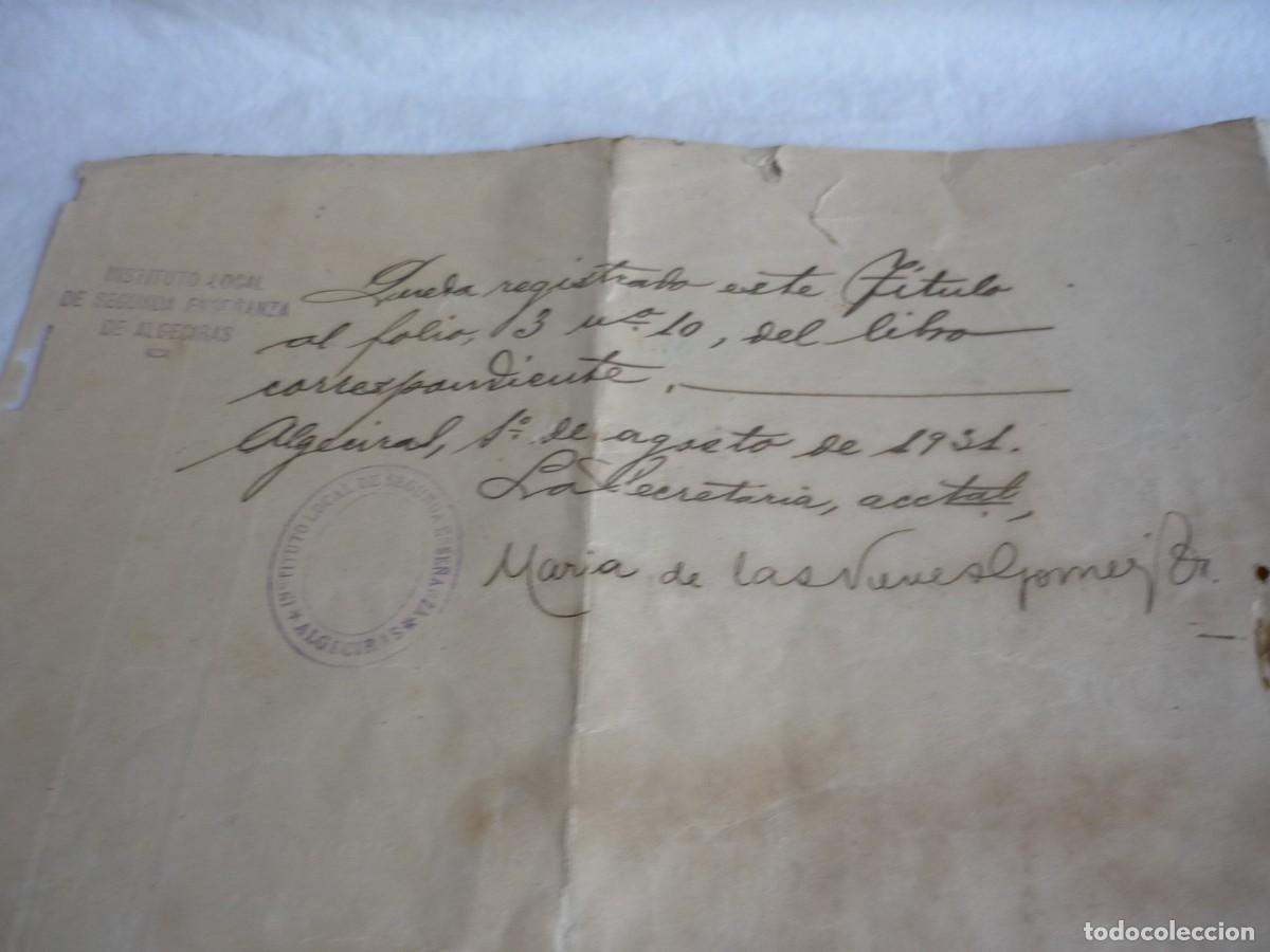 Documentos antiguos: T&iacute;tulo 1931 Bachiller Elemental C&aacute;diz 32 x 43 cent&iacute;metros - Foto 11