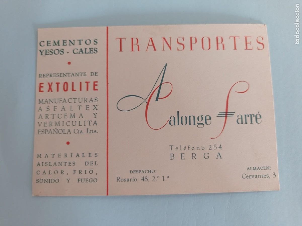 Documenti antichi: transportes Calonge Farr&eacute; Berga Barcelona