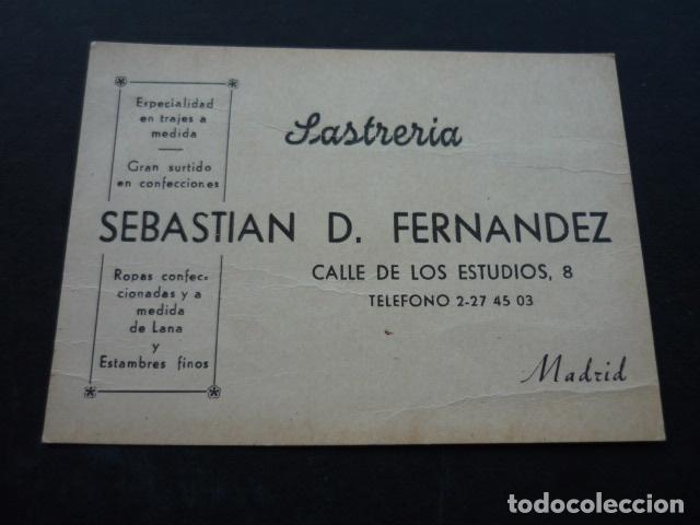 Documentos antiguos: MADRID SASTRERIA SEBASTIAN D. FERNANDEZ TARJETA PUBLICITARIA