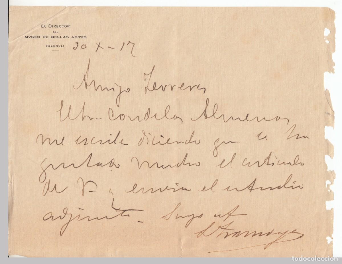 Old Documents: 1917 CARTA DEL DIRECTOR MUSEO BELLAS ARTES VALENCIA LUIS TRAMOYERES REFERENCIA CONDE LAS ALMENAS