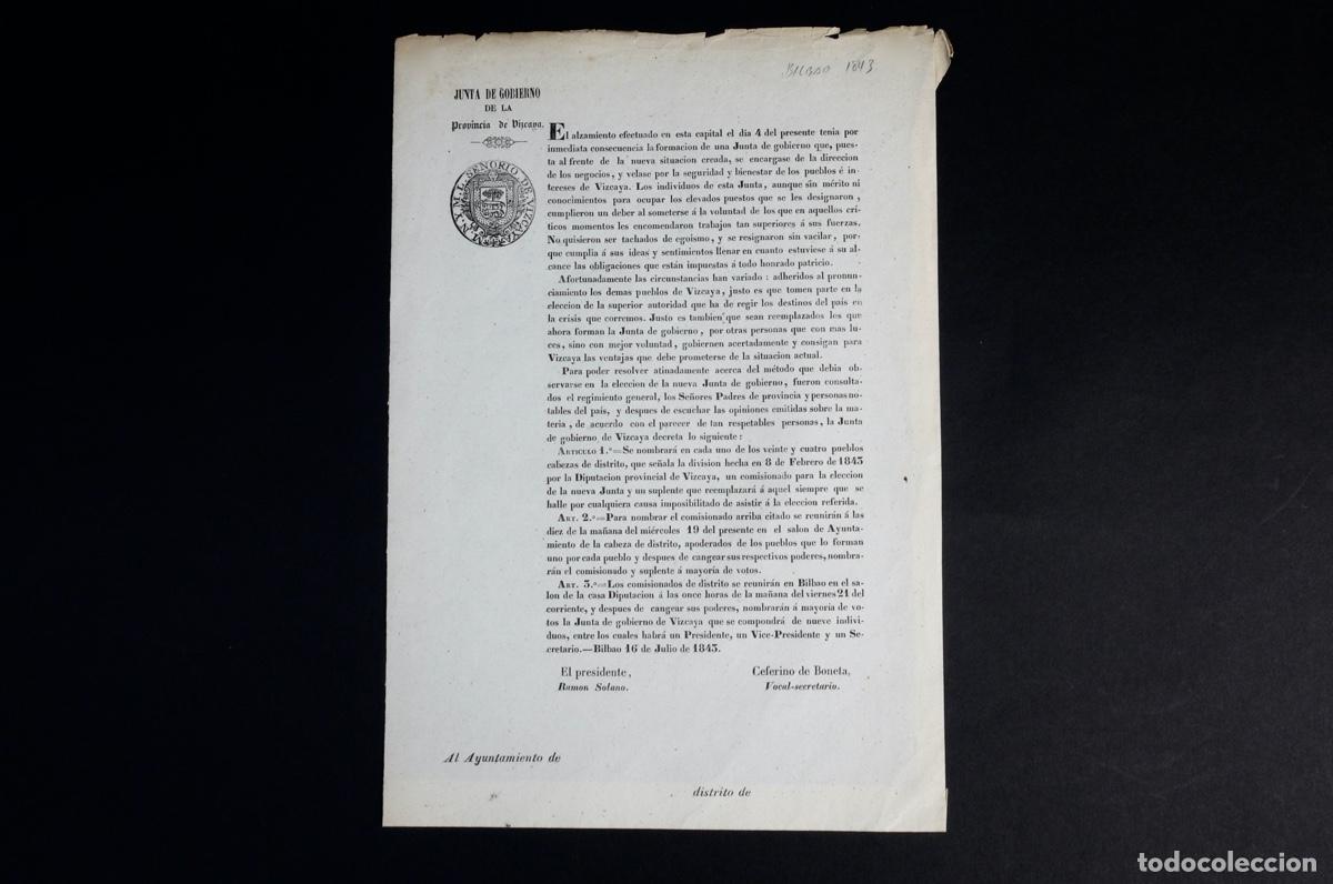 Documentos antiguos: GUERRAS CARLISTAS. BILBAO 1843 - Foto 2