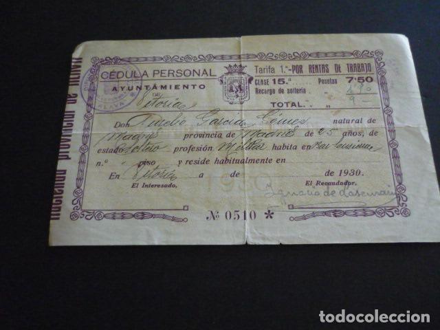 Documentos antiguos: CEDULA PERSONAL VITORIA 1930 MILITAR - Foto 1