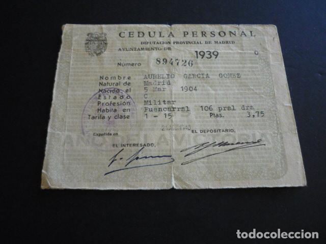 Old Documents: CEDULA PERSONAL MADRID 1939 MILITAR