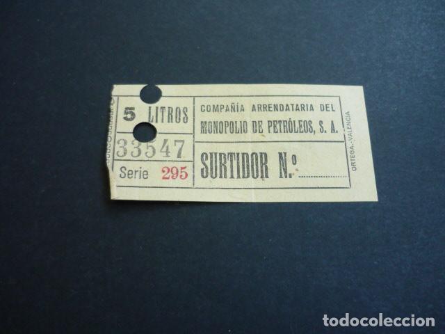 Documentos antiguos: COMPA&Ntilde;IA ARRENDATARIA DE PETROLEOS VALE 5 LITROS GASOLINA A&Ntilde;OS 30