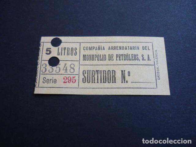 Documentos antiguos: COMPA&Ntilde;IA ARRENDATARIA DE PETROLEOS VALE 5 LITROS GASOLINA A&Ntilde;OS 30