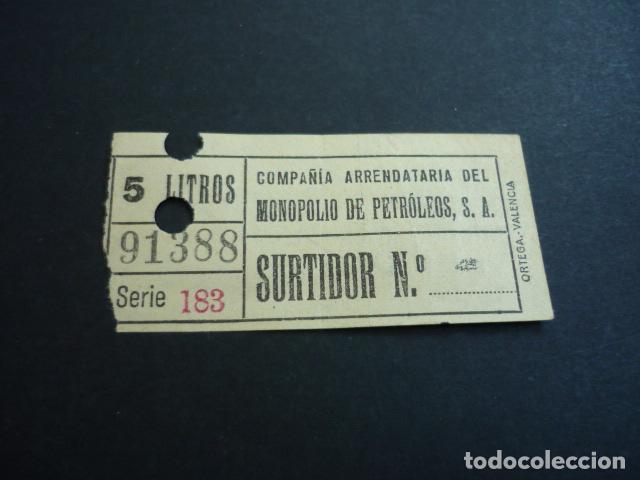 Documents Anciens: COMPA&Ntilde;IA ARRENDATARIA DE PETROLEOS VALE 5 LITROS GASOLINA A&Ntilde;OS 30