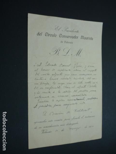 Documentos antiguos: VALENCIA CIRCULO CONSERVADOR MAURISTA DOCUMENTO 1914