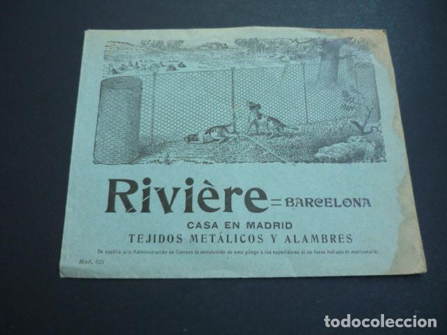 Documentos antiguos: MADRID RIVIERE BARCELONA TEJIDOS METALICOS Y ALAMBRES SOBRE CON PUBLICIDAD MOTIVOS PERROS DE CAZA