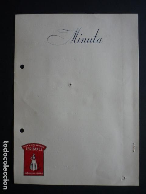 Documentos antiguos: CARTA MENU AGUA DE JERIBA&Ntilde;EZ 1953