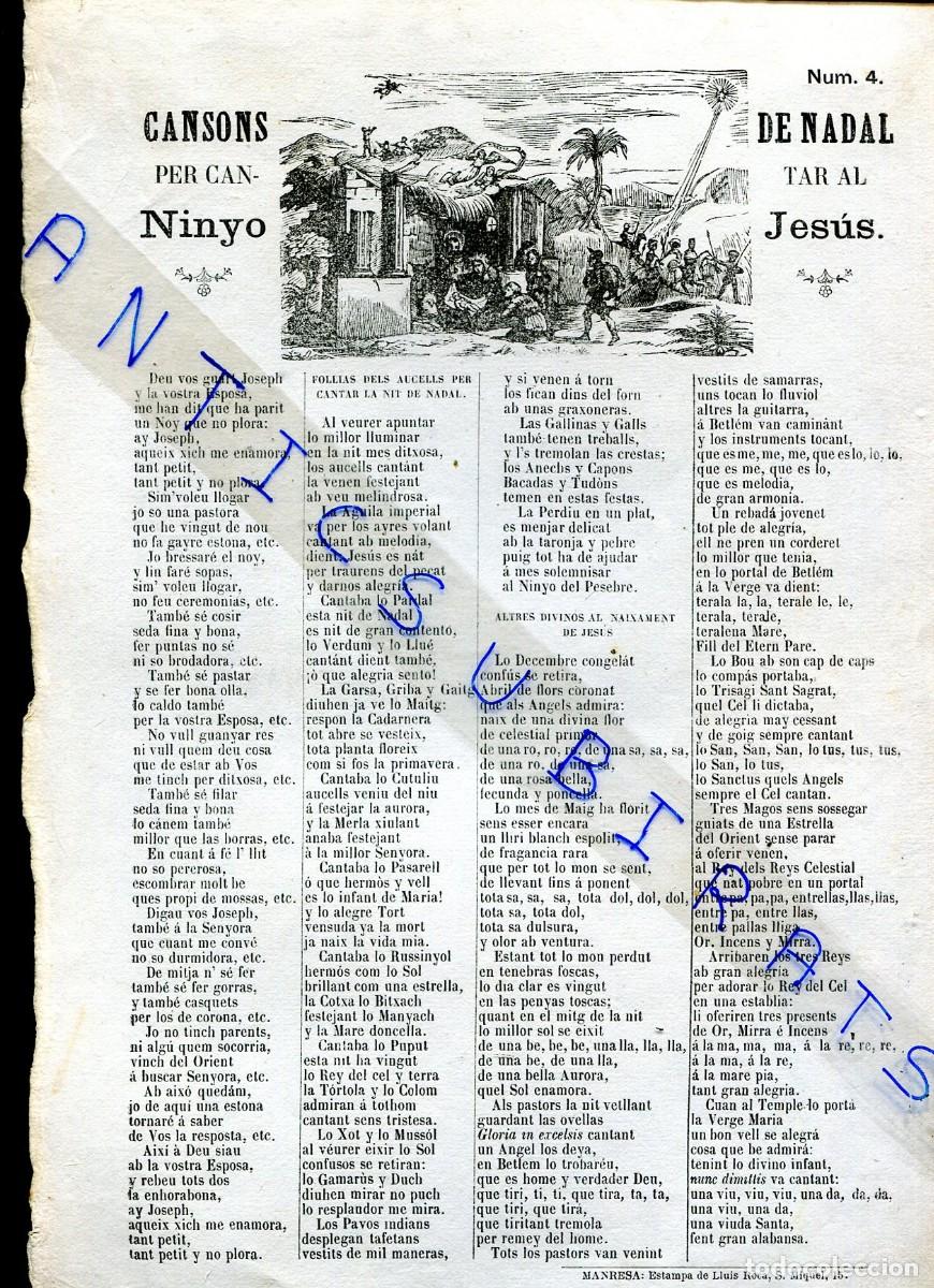 Documentos antiguos: CANSONS DE NADAL NADALES NINYO JESUS VILLANCICO CAN&Ccedil;ONS MANRESA LLUIS ROCA FINALES DEL S. XIX