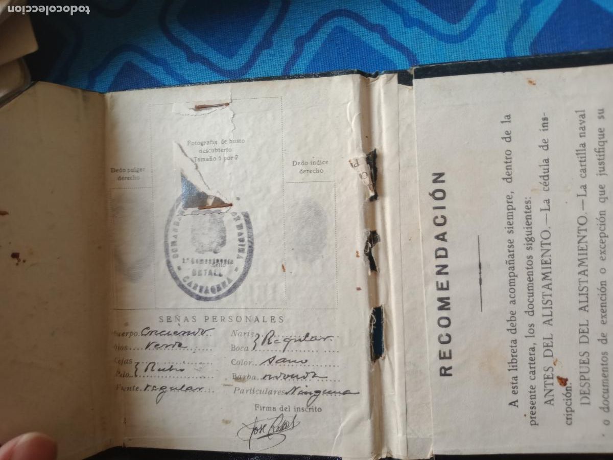 Documentos antiguos: LIBRETA INSCRIPCION MARITIMA. CARTAGENA, MURCIA - Foto 2
