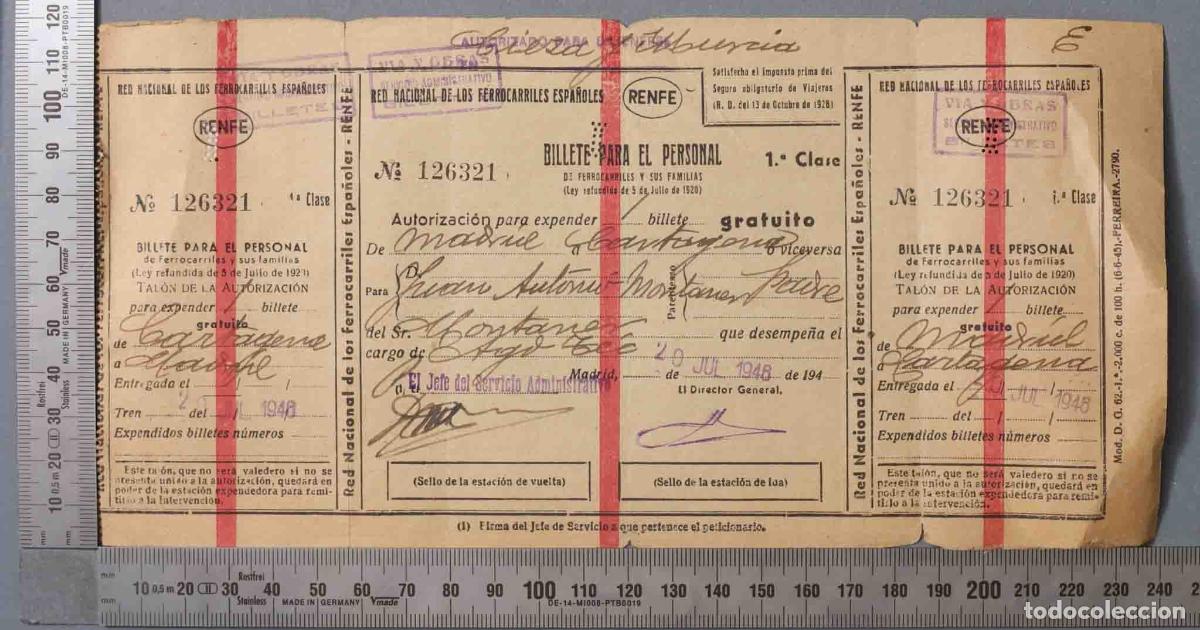 Documentos antiguos: BILLETE PARA EL PERSONAL. FERROCARRILES ESPA&Ntilde;OLES. 1946 MADRID