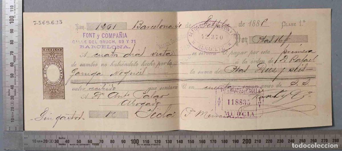 Documentos antiguos: LETRA DE CAMBIO. 1A CLASE. YECLA 1888 - Foto 1