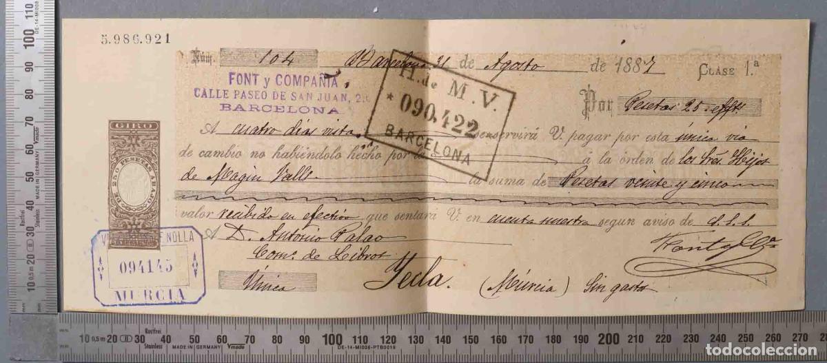 Documentos antiguos: LETRA DE CAMBIO. 1A CLASE. YECLA 1887 - Foto 1
