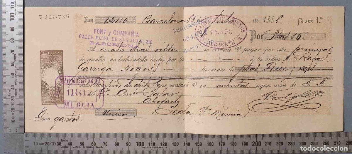 Documentos antiguos: LETRA DE CAMBIO. 1A CLASE. YECLA 1888