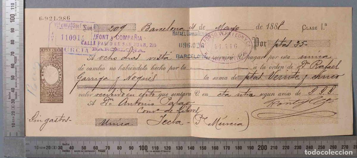 Documentos antigos: LETRA DE CAMBIO. 1A CLASE. YECLA 1888