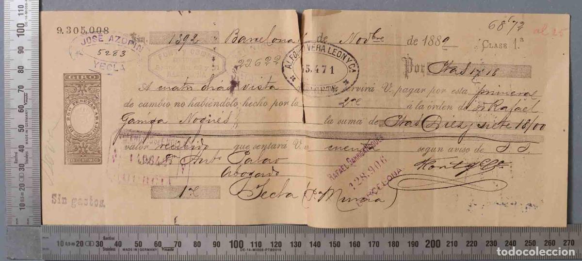 Documentos antiguos: LETRA DE CAMBIO. 1A CLASE. YECLA 1889 - Foto 1