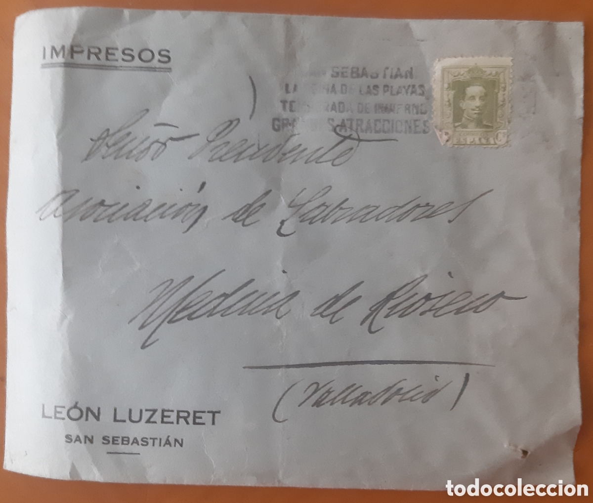 Documentos antiguos: Sobre circulado a Medina de Rioseco al Presidente Asociaci&oacute;n de Elaboradores.