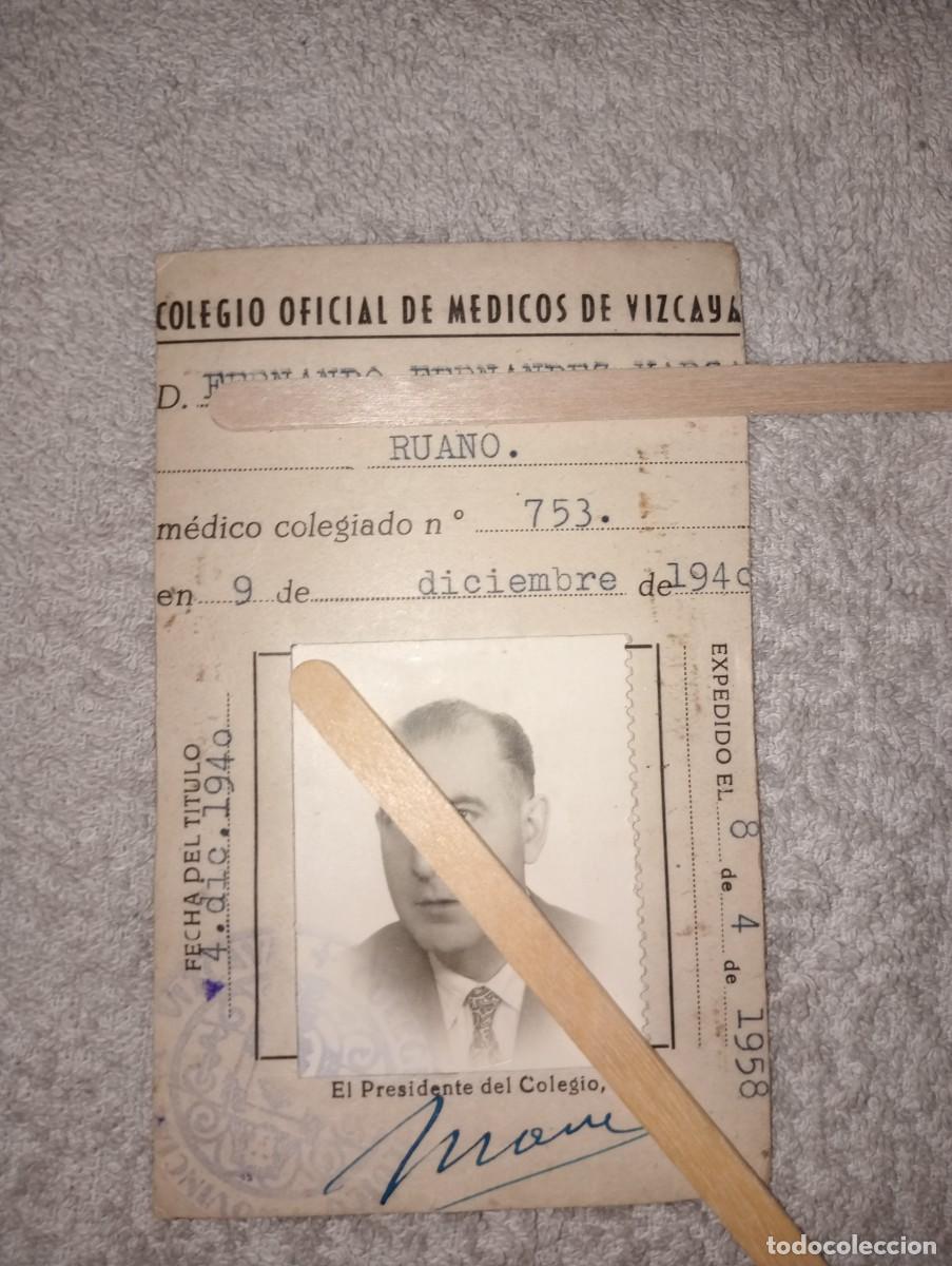 Documentos antiguos: Carnet de Medico de Vizcaya - Foto 1
