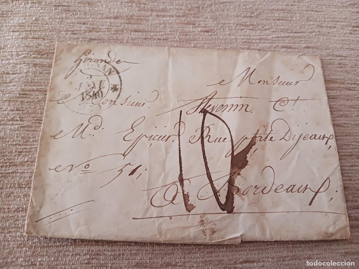 Documentos antiguos: envoltura de carta de 1840, bordeaux, n&ordm; 51, idioma frances