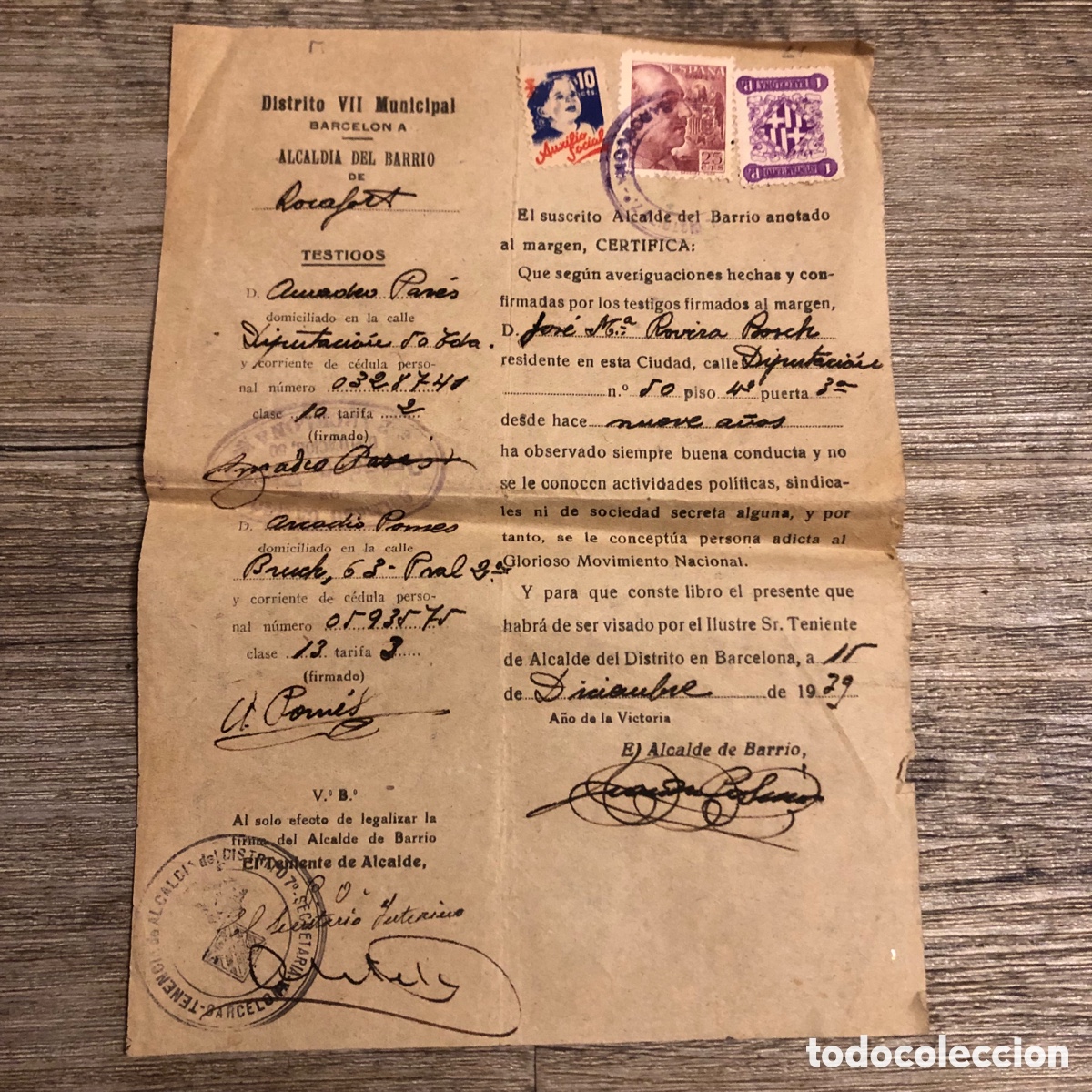 Documentos antiguos: Movimiento Nacional / Documento Movimiento Nacional / Falange / Franco