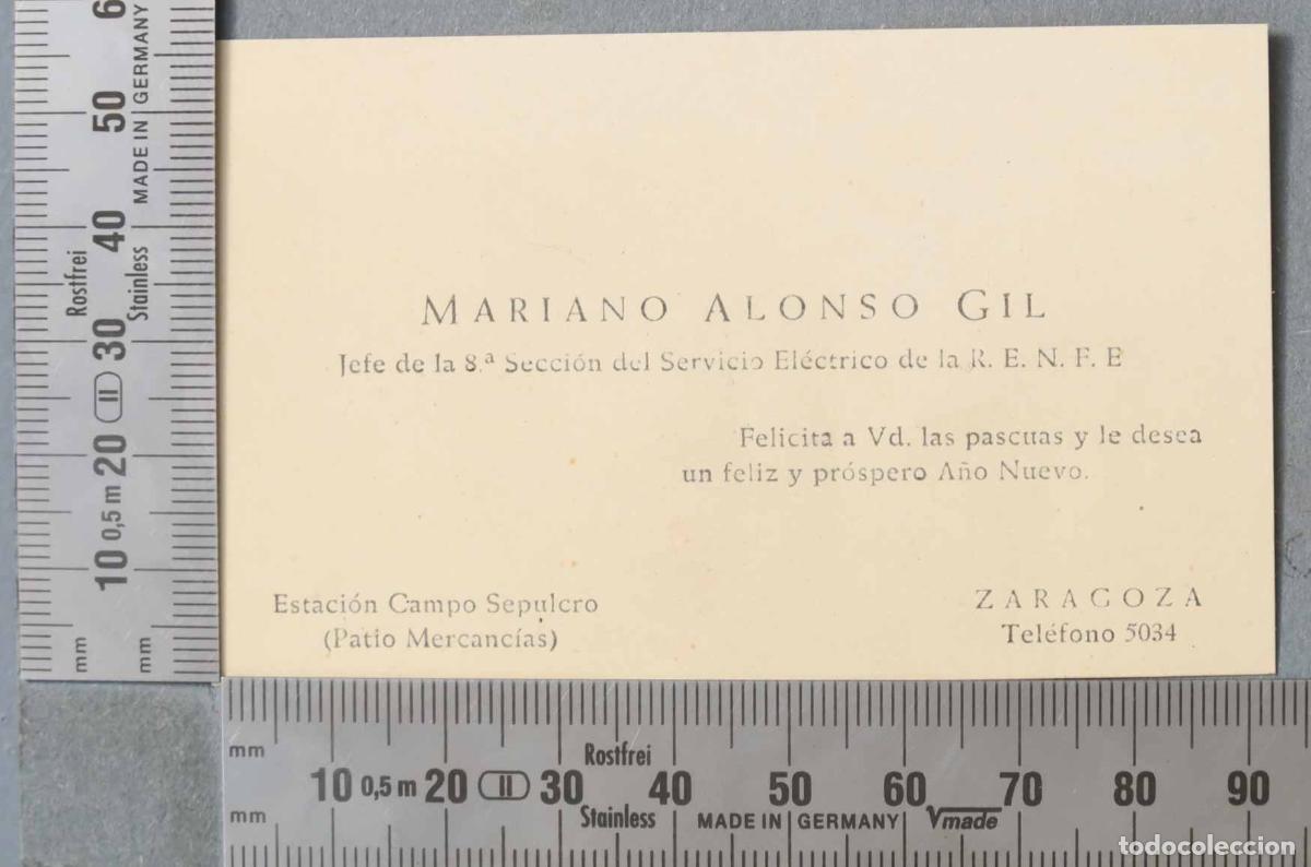 Documentos antiguos: TARJETA. JEFE DE LA SECCI&Oacute;N DEL SERVICIO EL&Eacute;CTRICO DE LA R.E.N.F.E ZARAGOZA