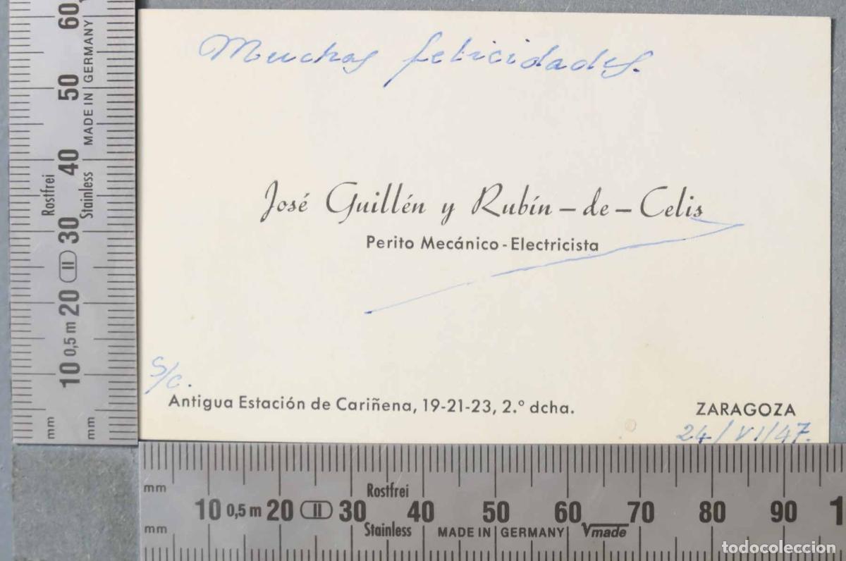 Documentos antigos: TARJETA. PERITO MEC&Aacute;NICO-ELECTRICISTA. ZARAGOZA