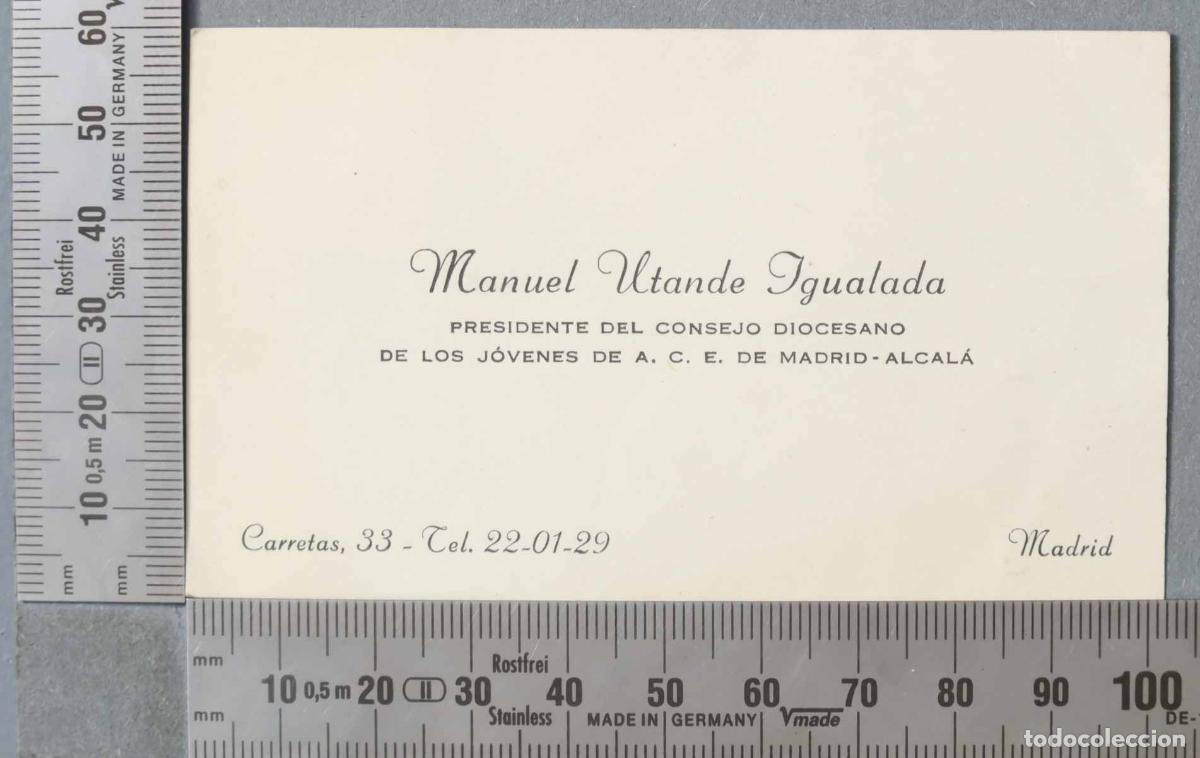 Documentos antigos: TARJETA. PRESIDENTE DEL CONSEJO DIOCESANO DE LOS J&Oacute;VENES DE A.C.E. DE MADRID-ALCAL&Aacute;