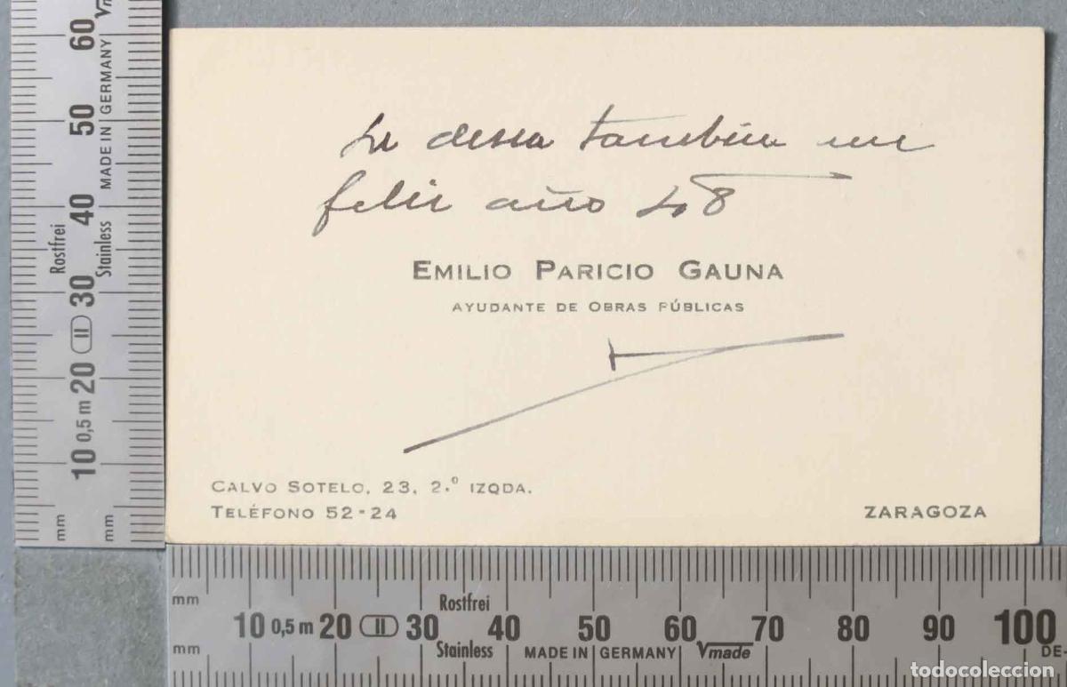 Documentos antiguos: TARJETA. AYUDANTE DE OBRAS P&Uacute;BLICAS ZARAGOZA