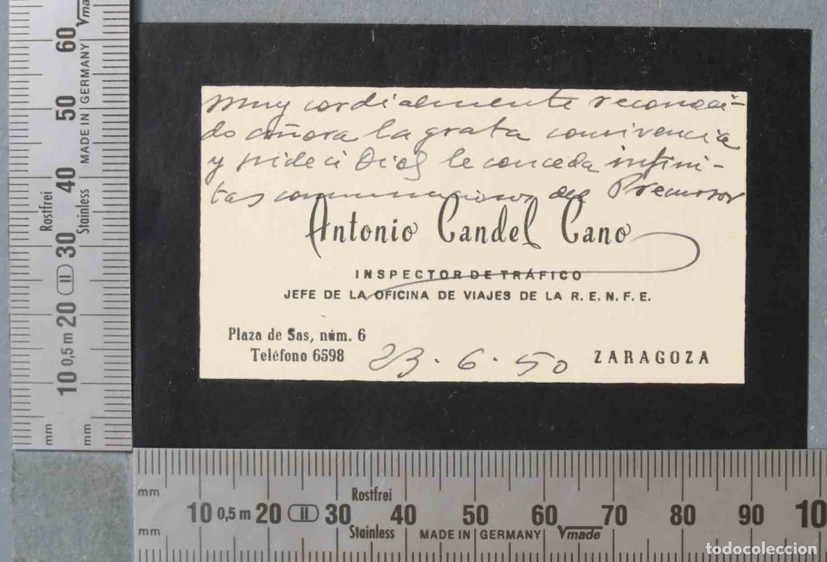 Documentos antigos: TARJETA. INSPECTOR DE TR&Aacute;FICO. JEFE DE LA OFICINA DE VIAJES DE LA R.E.N.F.E. ZARAGOZA