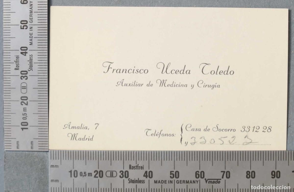 Documentos antiguos: TARJETA. AUXILIAR DE MEDICINA Y CIRUG&Iacute;A MADRID