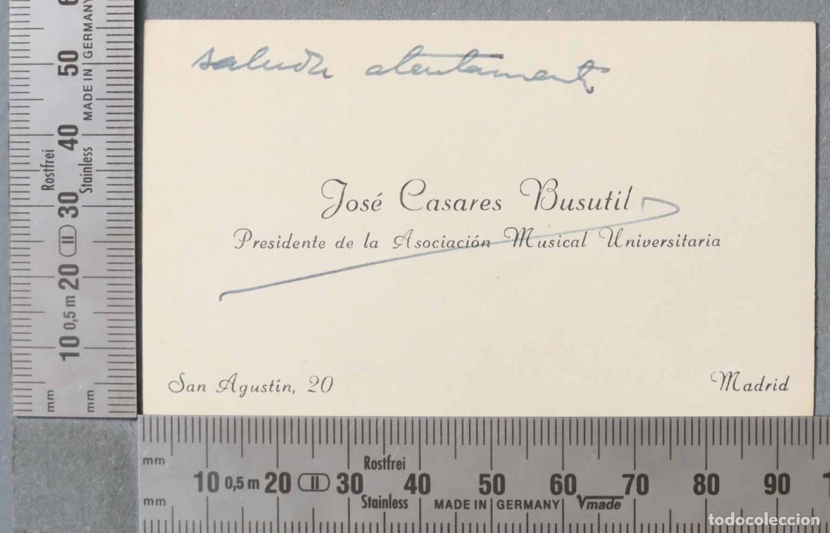 Documentos antiguos: TARJETA. PRESIDENTE DE LA ASOCIACI&Oacute;N MUSICAL-UNIVERSITARIA MADRID
