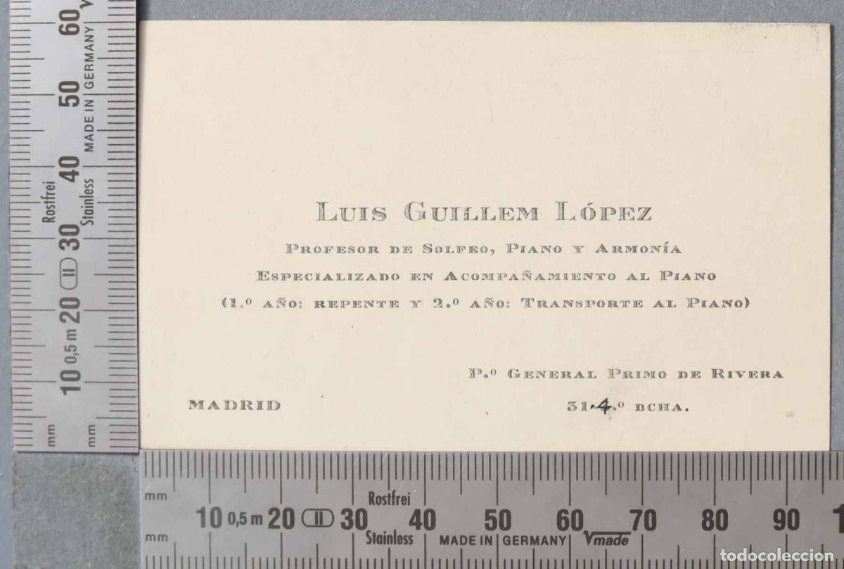 Documentos antiguos: TARJETA. PROFESOR DE SOLFEO, PIANO Y ARMON&Iacute;A ESPECIALIZADO EN ACOMPA&Ntilde;AMIENTO AL PIANO MADRID