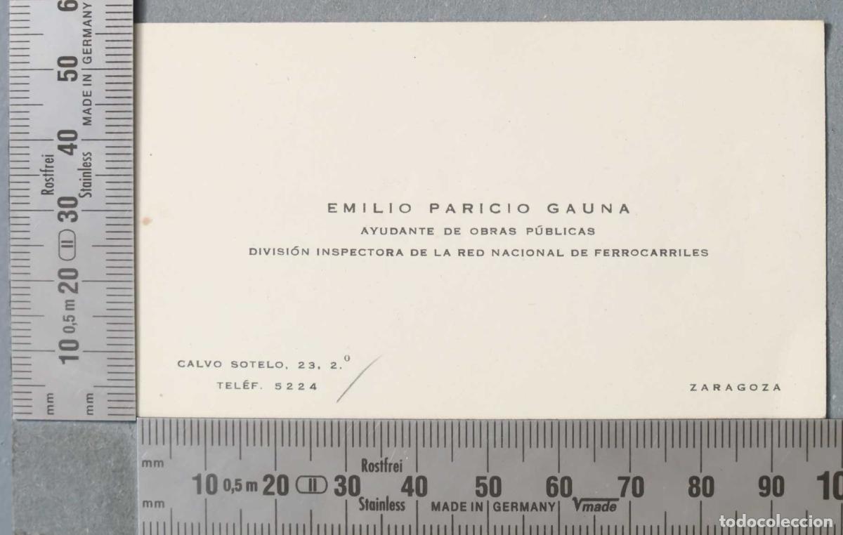 Documentos antigos: TARJETA. AYUDANTE DE OBRAS P&Uacute;BLICAS DIVISI&Oacute;N INSPECTORA DE FERROCARRILES ZARAGOZA