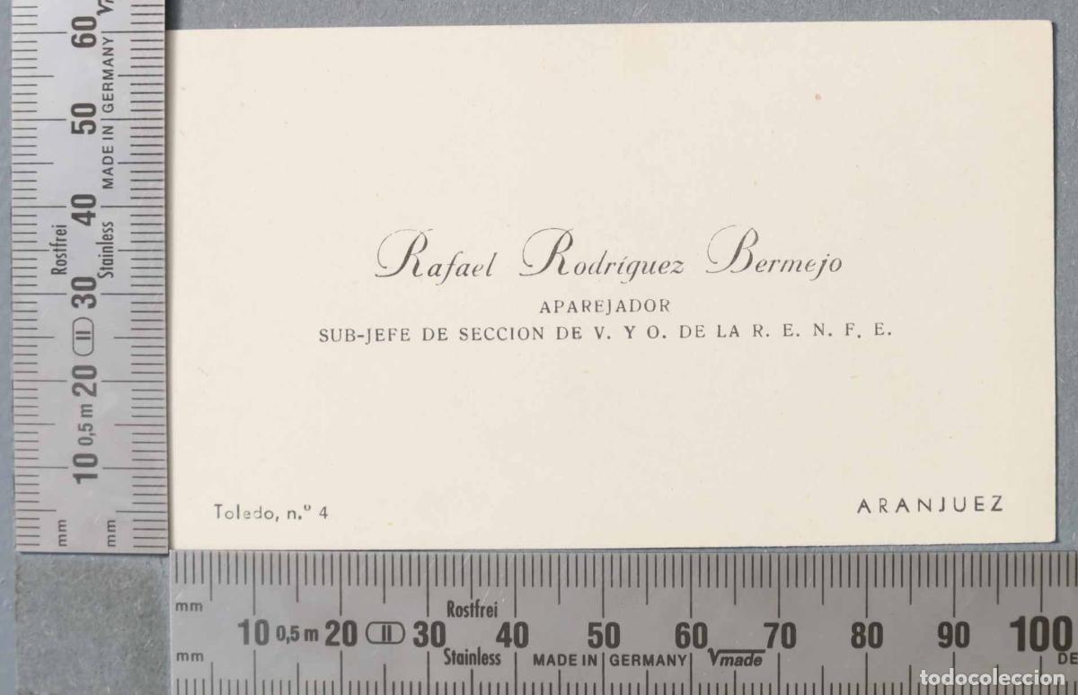 Documentos antigos: TARJETA. APAREJADOR SUB-JEFE DE SECCI&Oacute;N DE V.Y.O. DE LA R.E.N.F.E. ARANJUEZ