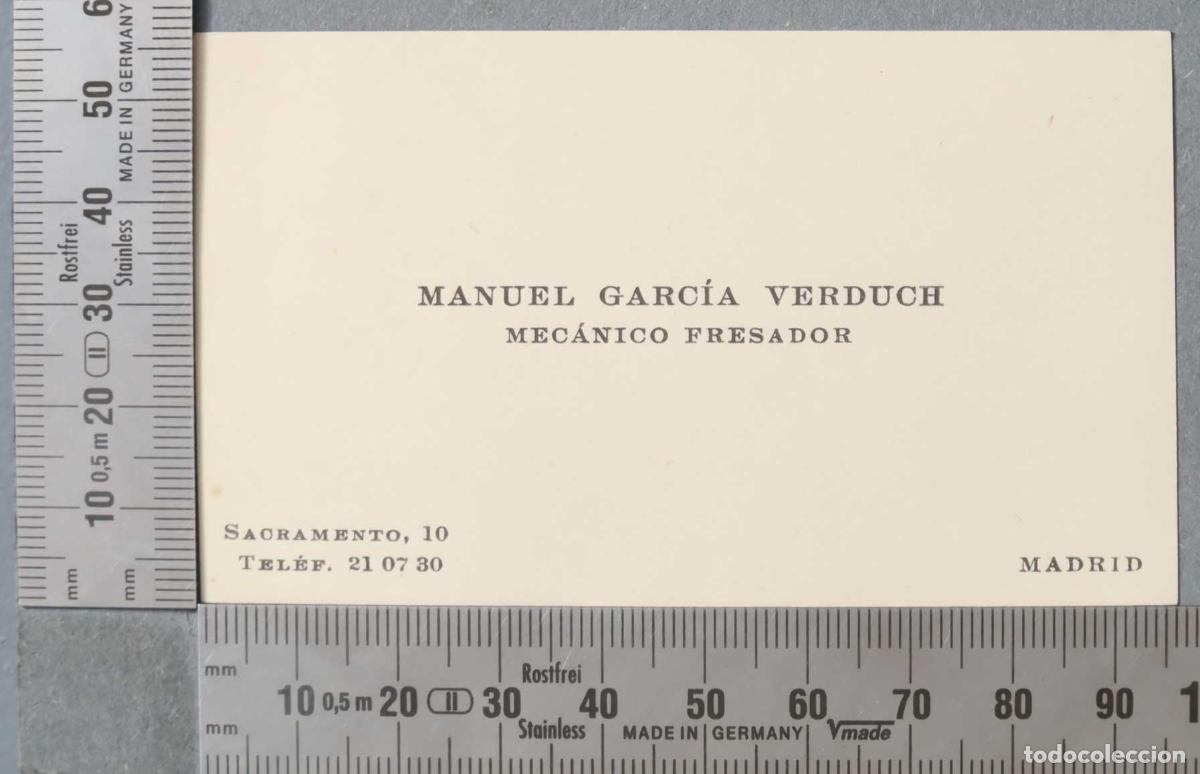 Documentos antigos: TARJETA. MEC&Aacute;NICO FRESADOR MADRID