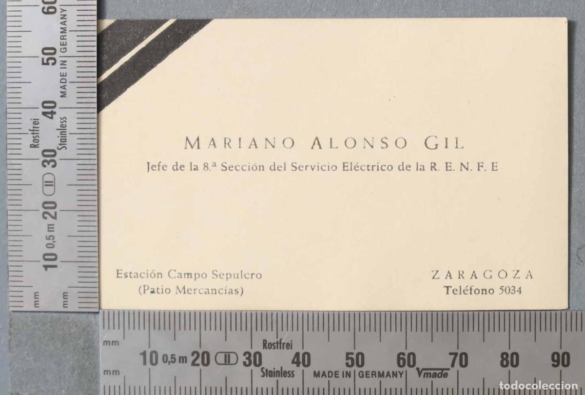 Documentos antiguos: TARJETA. JEFE DE LA 8&ordf; SECCI&Oacute;N DEL SERVICIO EL&Eacute;CTRICO DE LA R.E.N.F.E ZARAGOZA