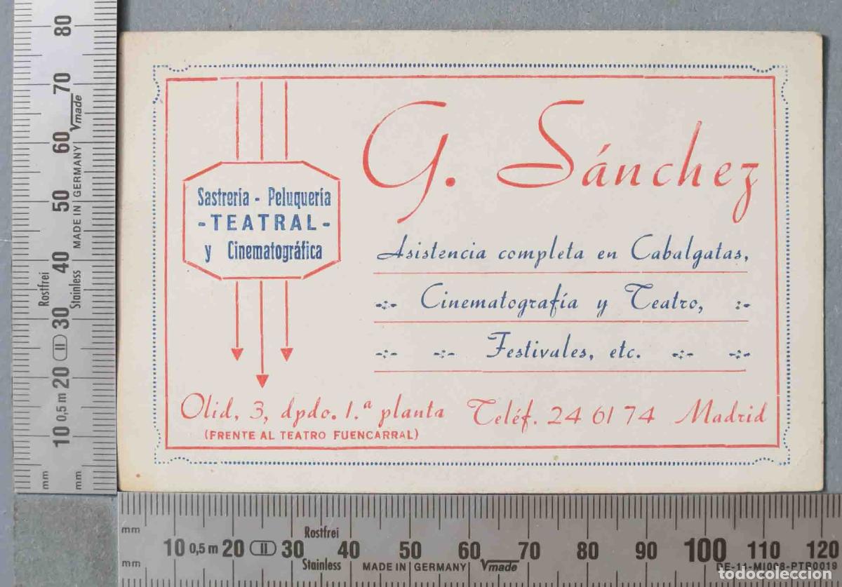 Documentos antiguos: TARJETA. SASTRER&Iacute;A-PELUQUER&Iacute;A Y CINEMATOGR&Aacute;FICA &acute;TEATRAL&acute;. MADRID