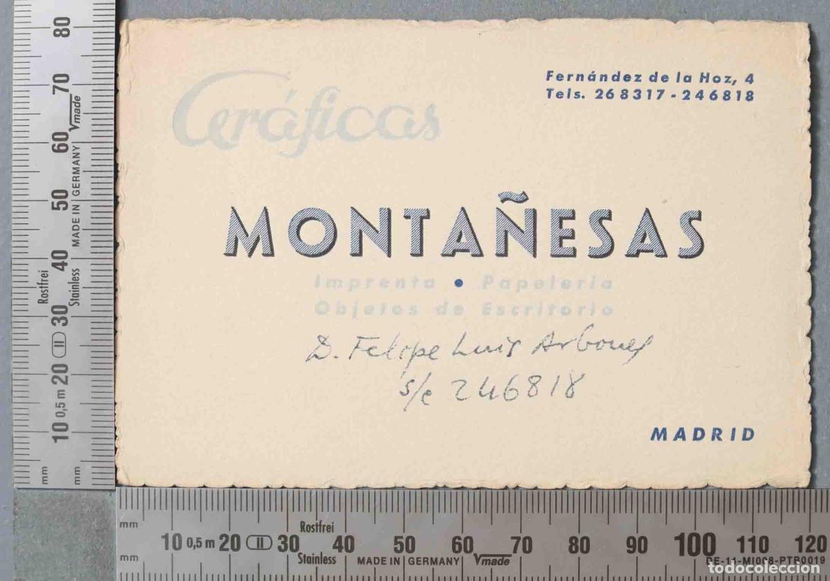 Documentos antigos: TARJETA. GR&Aacute;FICAS MONTA&Ntilde;ESAS MADRID