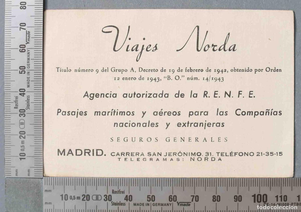 Documentos antiguos: TARJETA. VIAJES NORDA. AGENCIA AUTORIZADA DE LA R.E.N.F.E. MADRID