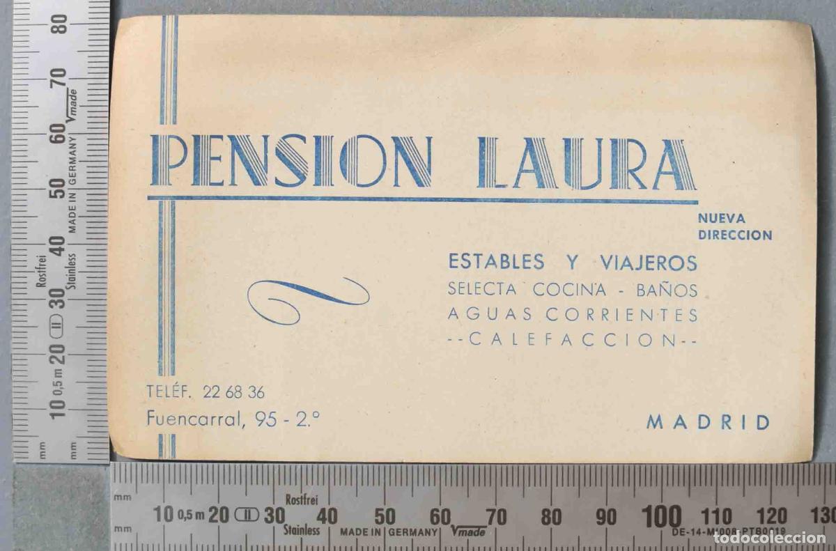 Documentos antiguos: TARJETA. PENSI&Oacute;N LAURA MADRID