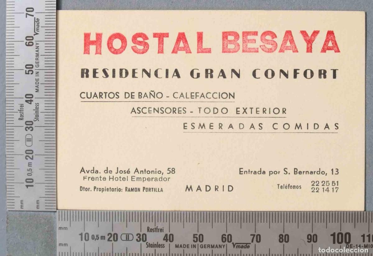 Documentos antiguos: TARJETA. HOSTAL BESAYA MADRID - Foto 1