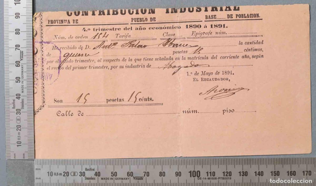 Documentos antiguos: RECIBO DE CONTRIBUCION. YECLA 1891 1892 - Foto 1