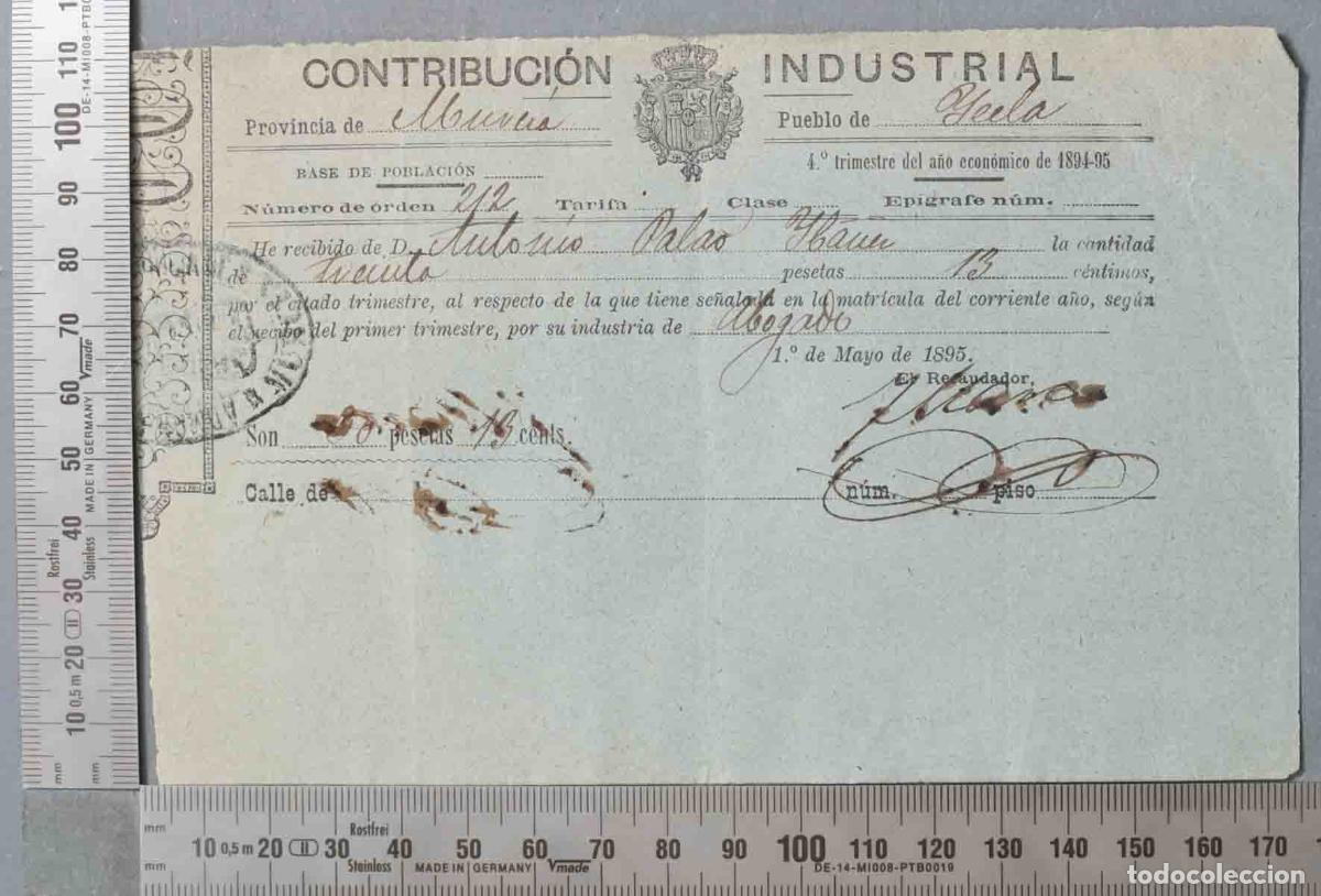 Documentos antigos: RECIBO CONTRIBUCION. YECLA. 1894