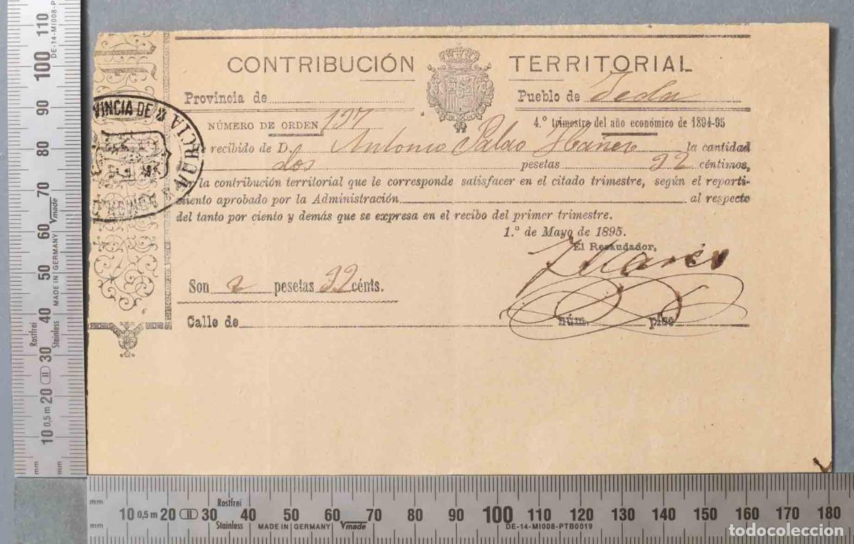 Documentos antiguos: RECIBO CONTRIBUCION. YECLA. 1894 - Foto 1